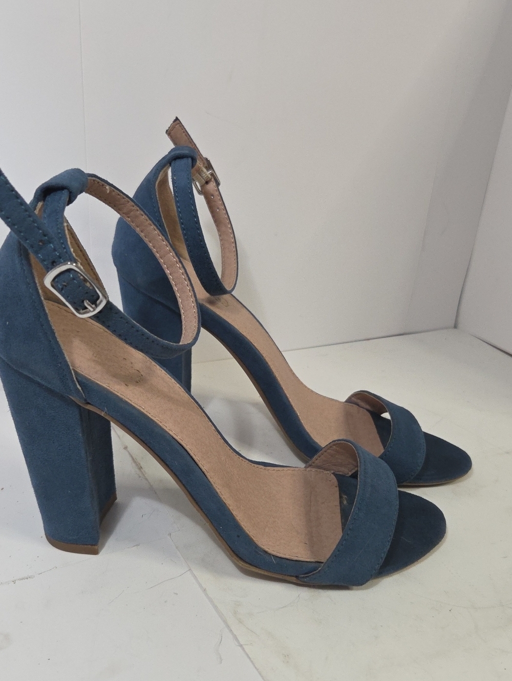 Charlotte Russe Blue Suede Block Heel Ankle-Strap Sandals